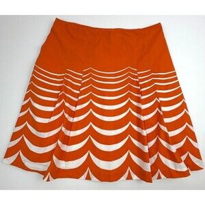 Boden Cotton Riviera Circle Skirt Box Pleat Orange Wave Modern A-Line Preppy 12